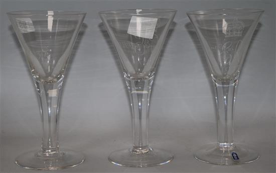 Three Whitefriars commemorative coronation glasses for Edward VIII, George VI and Elizabeth II 20-20.5cm